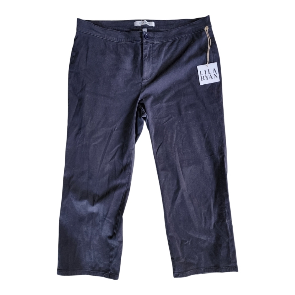 Lila Ryan The Jase Slim Straight Pedal Pusher Pants Navy Blue Size 14 NEW